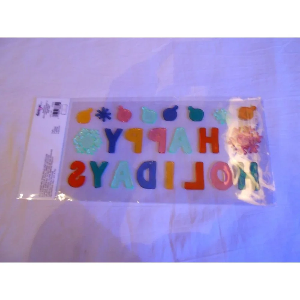 HAPPY HOLIDAYS window gel clings Winter Christmas Decoration Ornaments Snow 23pc